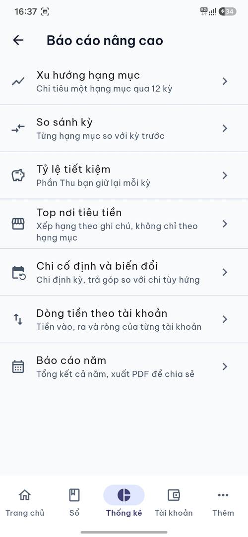 MoneBit Danh sách bảy báo cáo nâng cao
